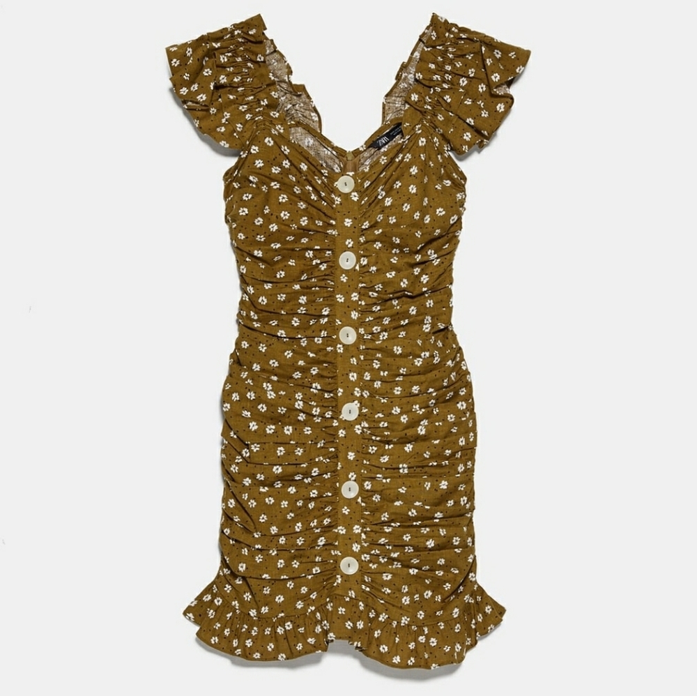 Zara printed dress with draping - bloggers fav - Picture 1 of 7